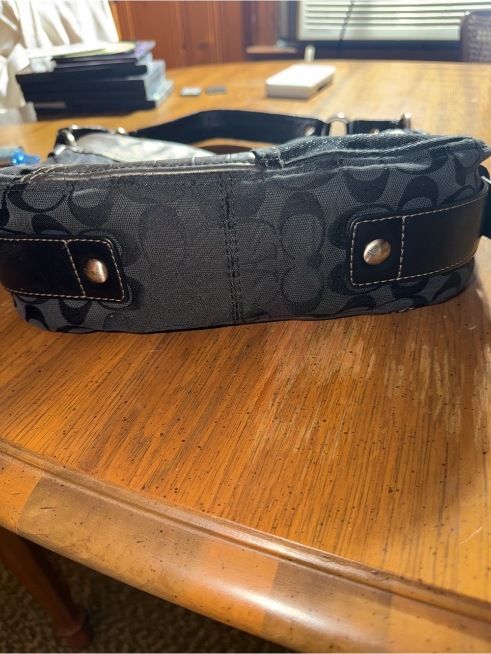 Coach Zoe Patchwork Leather & Fabric Hobo Bag in Black and Gray - Picture 8 of 13